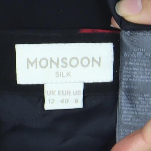 Monsoon Women's Black Silk Floral Shift Dress Size 12