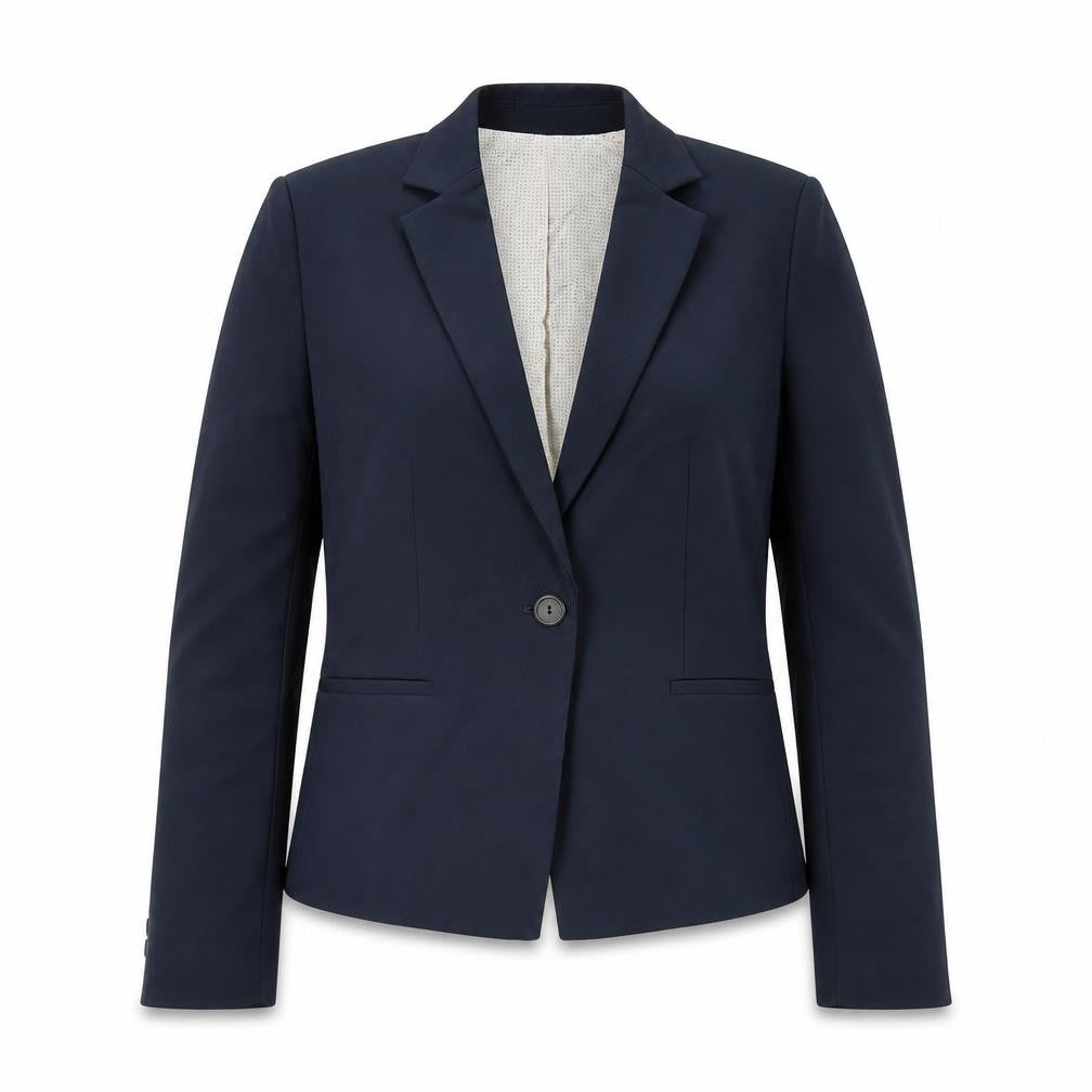 Front view of Zara Basic Women's Blue Blazer, size 12, Regular Fit