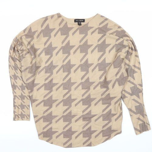 QED London Beige Geometric Women's Long Sleeve Top