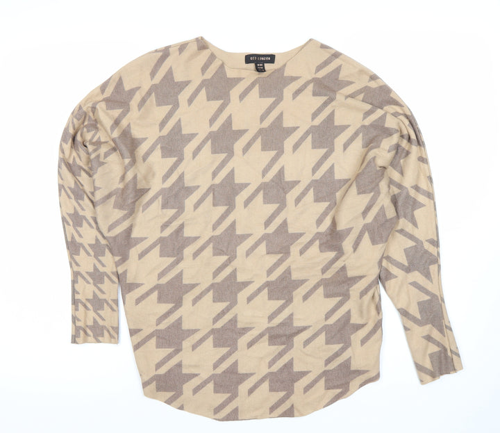 QED London Beige Geometric Women's Long Sleeve Top