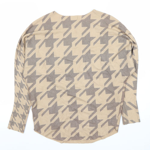 QED London Beige Geometric Women's Long Sleeve Top
