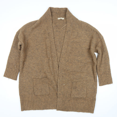 Bershka Women’s Brown Open Front Cardigan, Size S, Knit, Relaxed Fit
