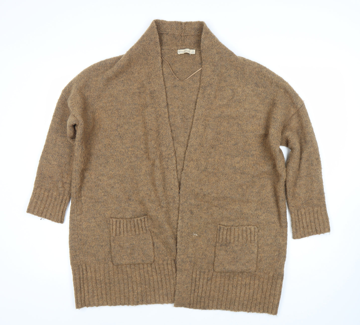 Bershka Women’s Brown Open Front Cardigan, Size S, Knit, Relaxed Fit