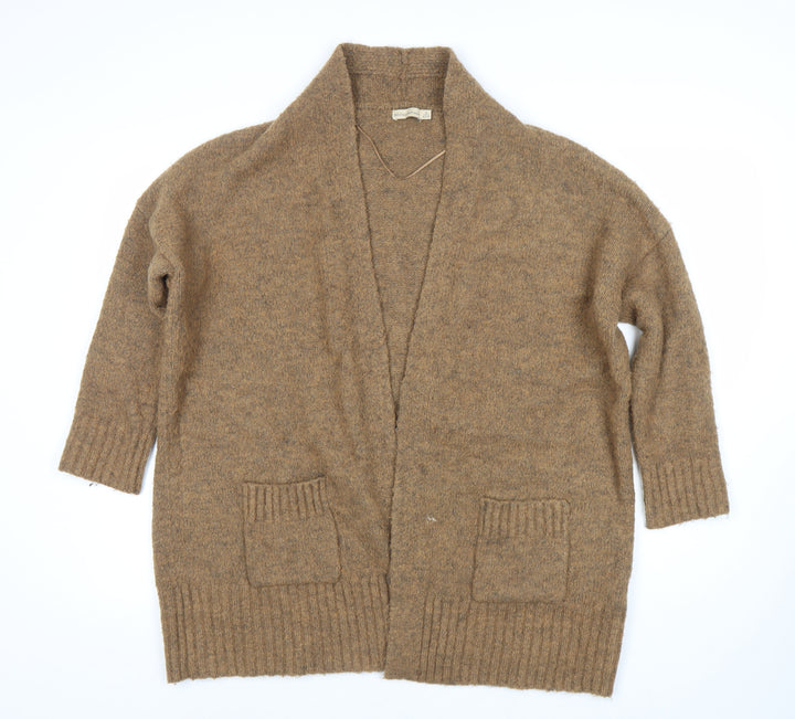 Bershka Women’s Brown Open Front Cardigan, Size S, Knit, Relaxed Fit