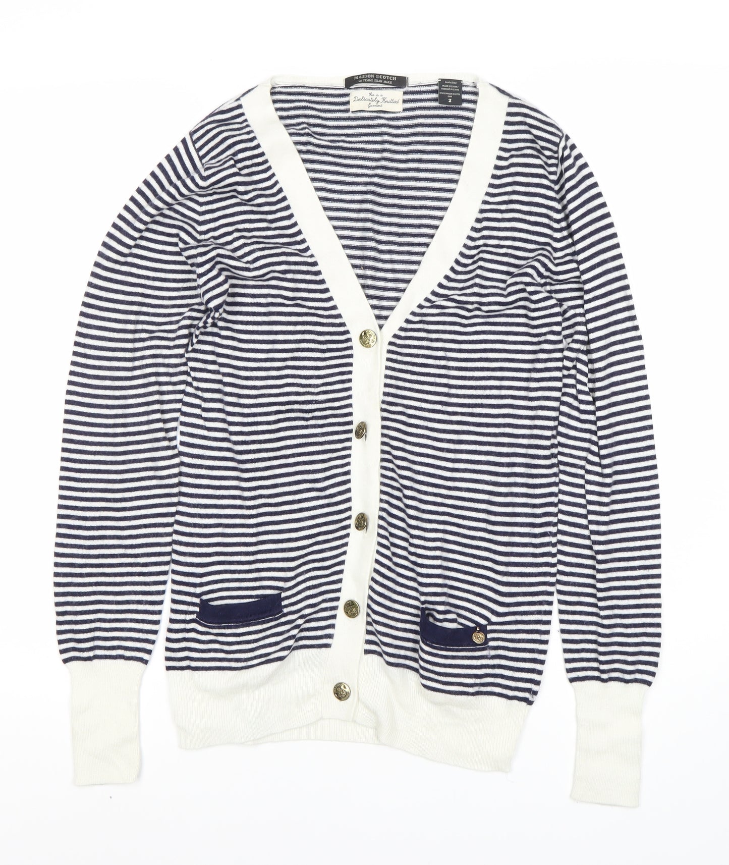 Maison Scotch Women’s Blue Striped Cardigan Size 10