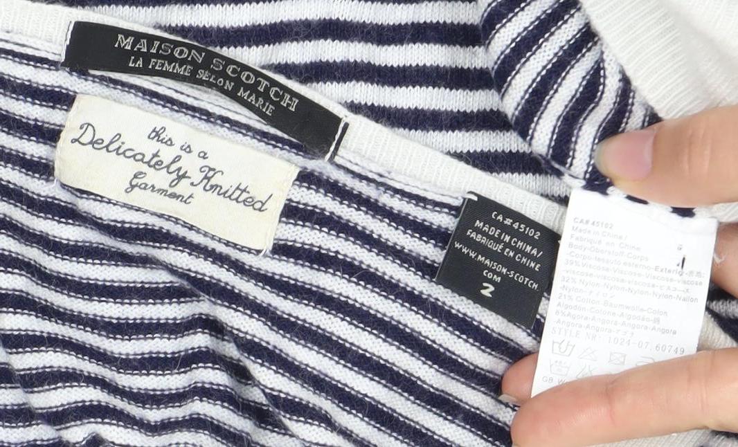 Maison Scotch Women’s Blue Striped Cardigan Size 10