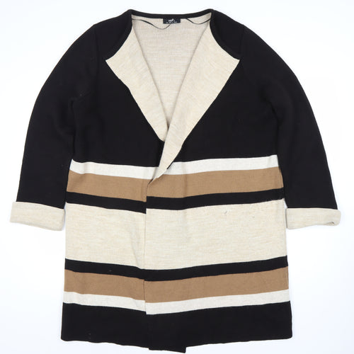Wallis Women’s Open Front Cardigan L Black Beige Brown Stripe