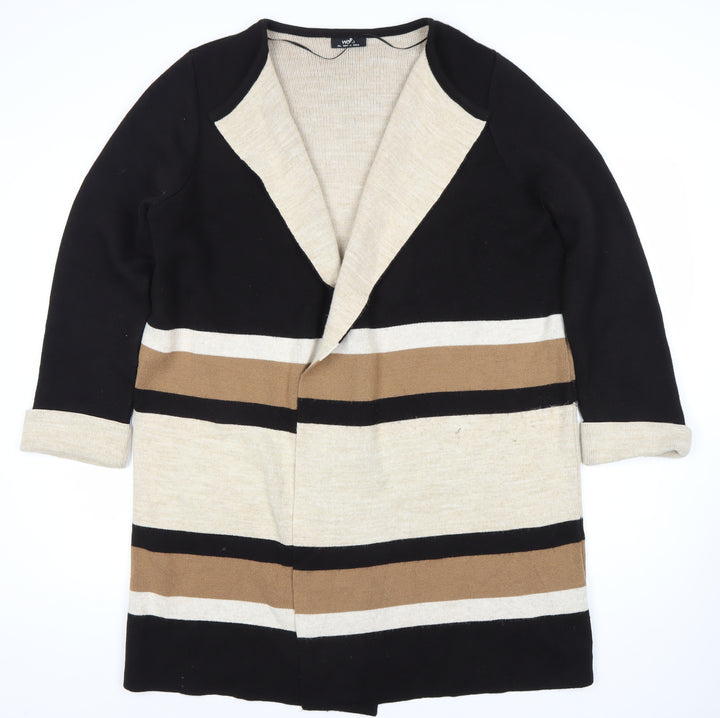 Wallis Women’s Open Front Cardigan L Black Beige Brown Stripe