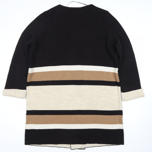 Wallis Women’s Open Front Cardigan L Black Beige Brown Stripe