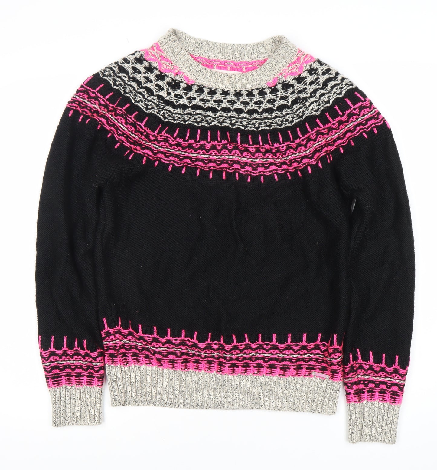 Superdry Women's Black Fair Isle Knit Jumper, Size L