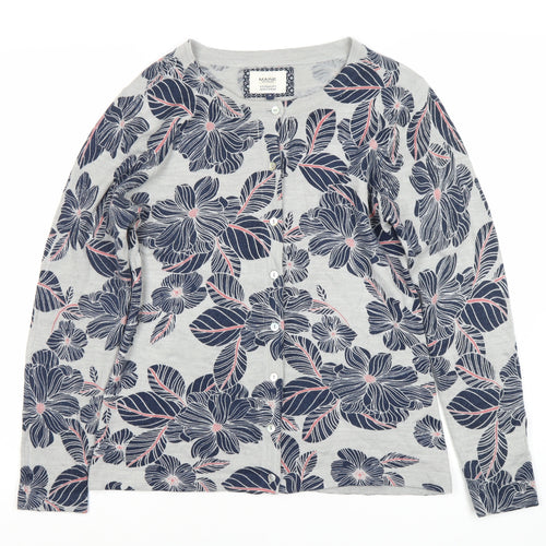 Maine New England Women's Grey Floral Cardigan, Size 14