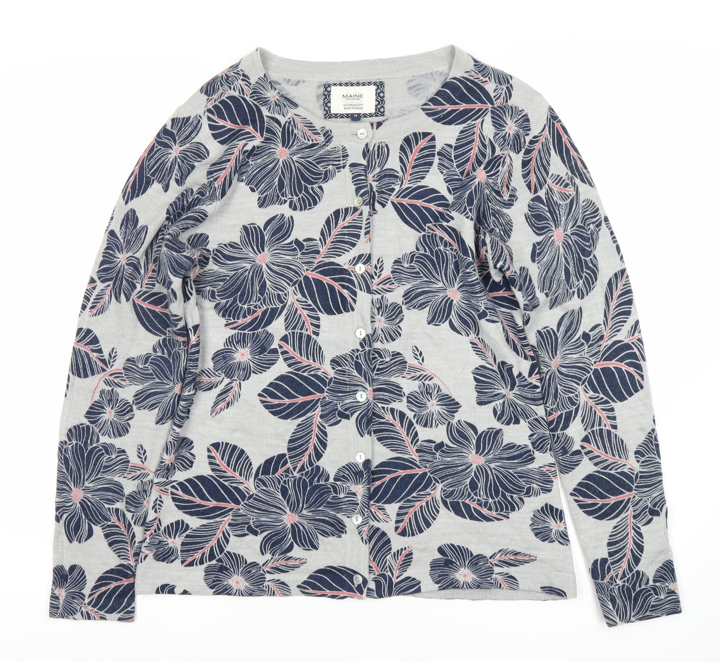 Maine New England Women's Grey Floral Cardigan, Size 14