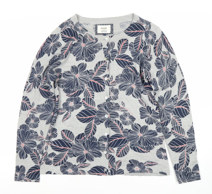 Maine New England Women's Grey Floral Cardigan, Size 14