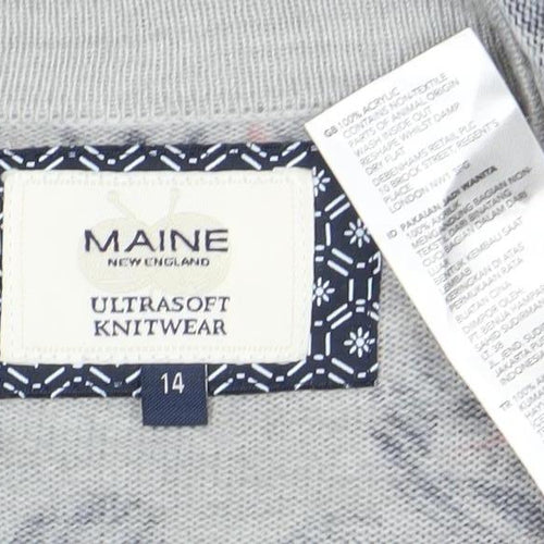 Maine New England Women's Grey Floral Cardigan, Size 14
