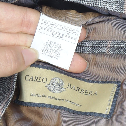 Carlo Barbera Men's Grey Check Blazer, 42 Regular Fit