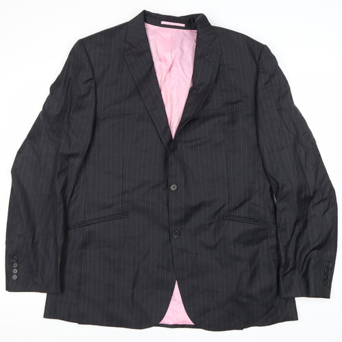 Moss Bespoke Men's Black Striped Wool Blazer 44 Regular