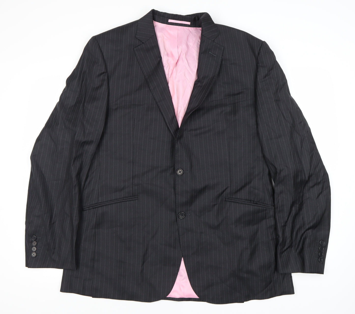 Moss Bespoke Men's Black Striped Wool Blazer 44 Regular