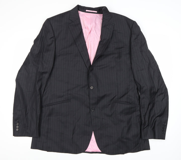 Moss Bespoke Men's Black Striped Wool Blazer 44 Regular