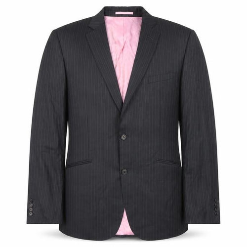 Moss Bespoke Men's Black Striped Wool Blazer 44 Regular