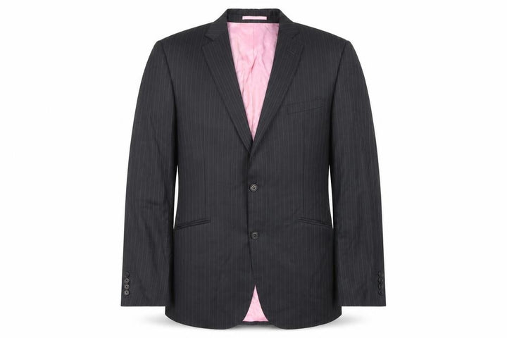 Moss Bespoke Men's Black Striped Wool Blazer 44 Regular