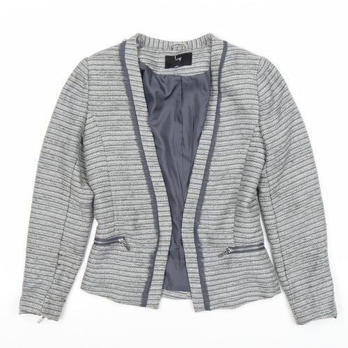 H&M Women’s Grey Blazer, Size 6, Stripe Pattern, Shawl Lapel