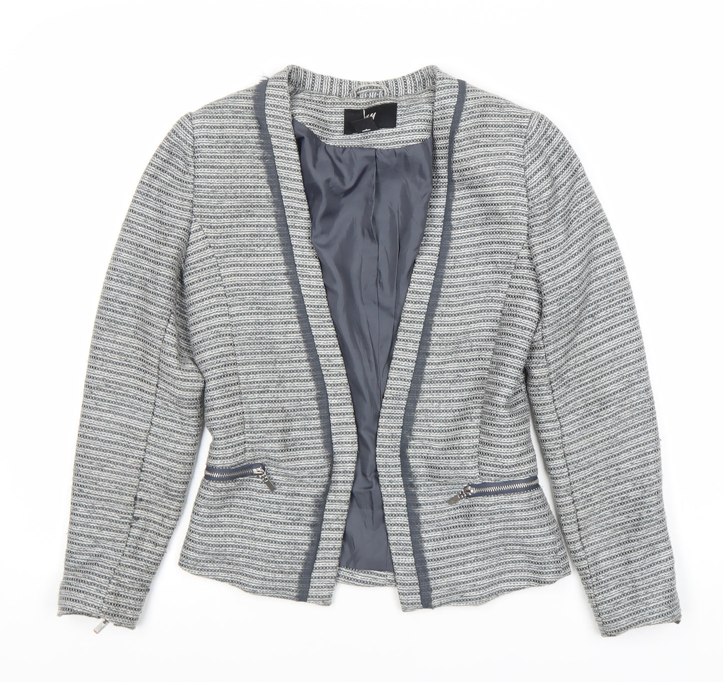 H&M Women’s Grey Blazer, Size 6, Stripe Pattern, Shawl Lapel