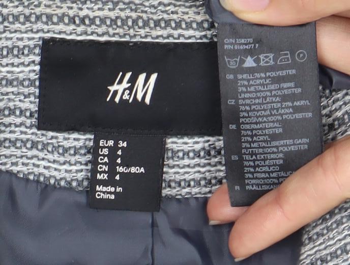 H&M Women’s Grey Blazer, Size 6, Stripe Pattern, Shawl Lapel