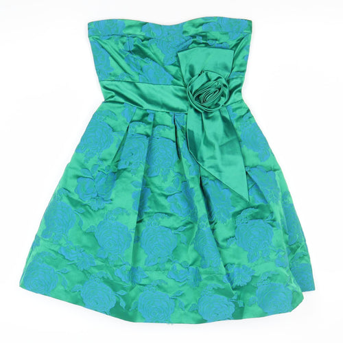 Warehouse Green Floral A-Line Strapless Dress - UK 6