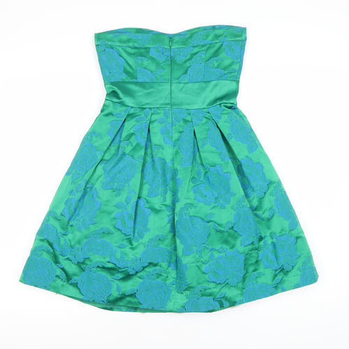Warehouse Green Floral A-Line Strapless Dress - UK 6