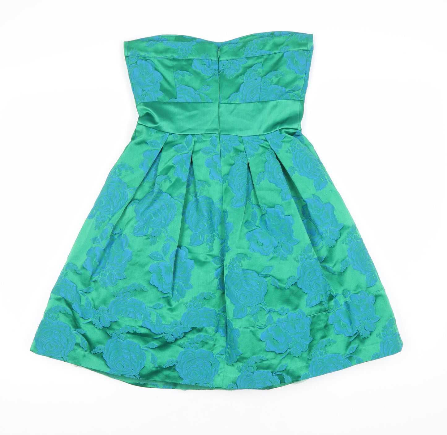 Warehouse Green Floral A-Line Strapless Dress - UK 6