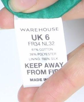 Warehouse Green Floral A-Line Strapless Dress - UK 6