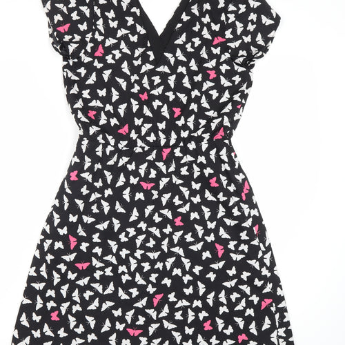 Debenhams Women's Black Butterfly A-Line Dress Size 8