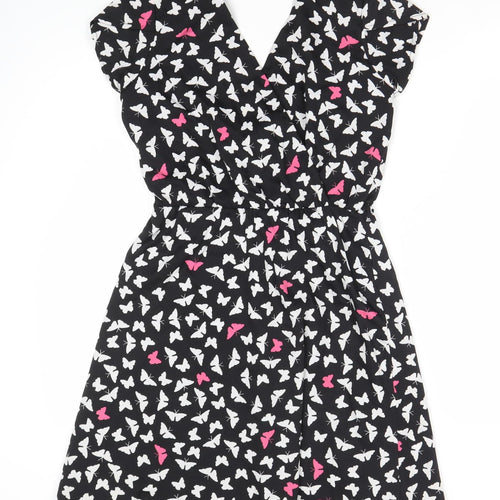 Debenhams Women's Black Butterfly A-Line Dress Size 8