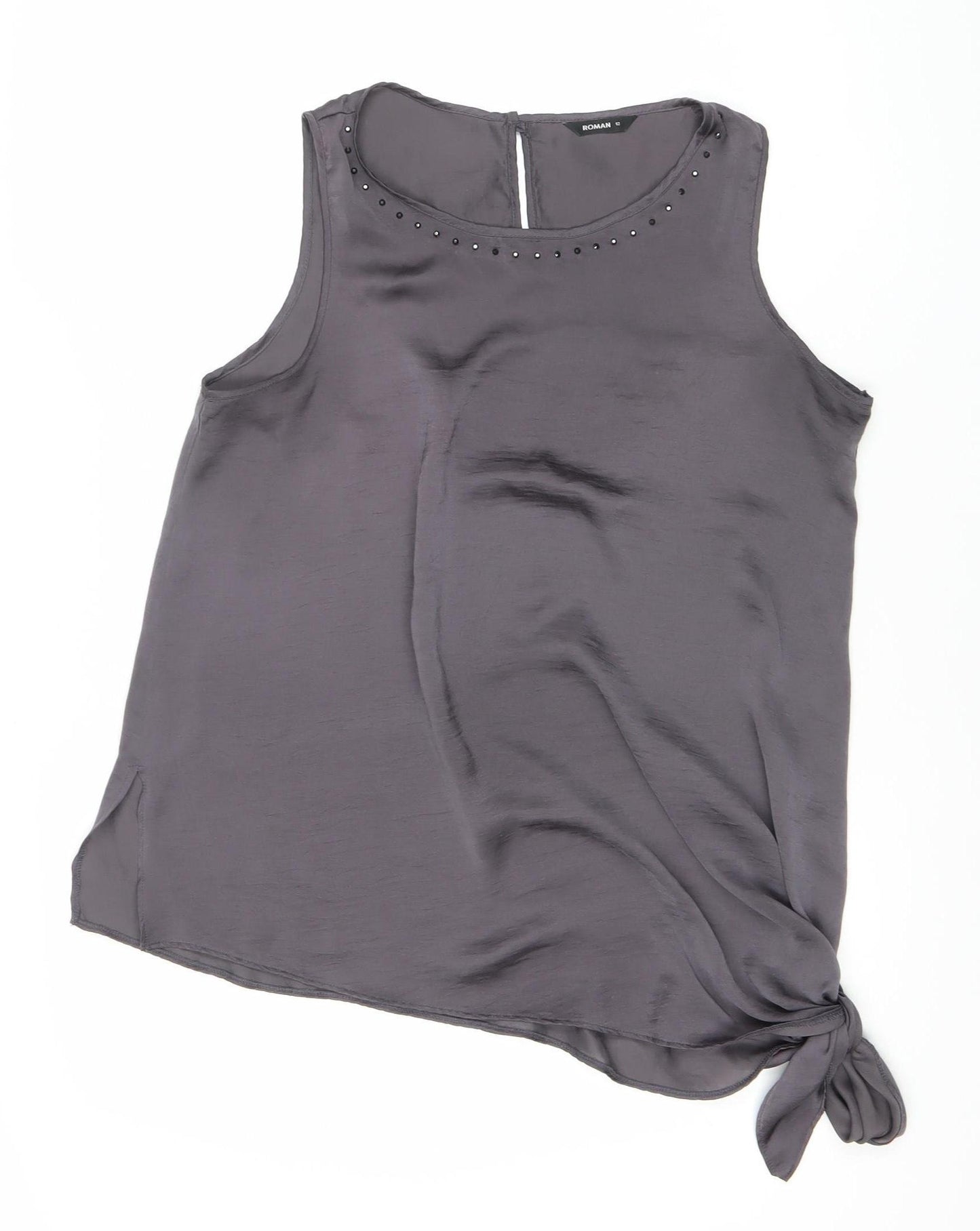 Roman Women's Grey Sleeveless Studded Top Size 12