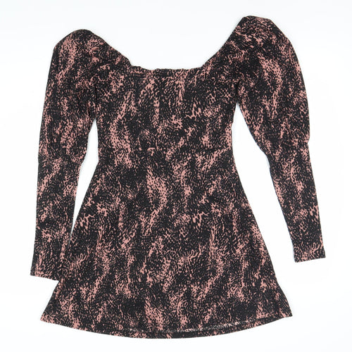 Topshop Women's Multicoloured Size 8 Animal Print Puff Sleeve Dress