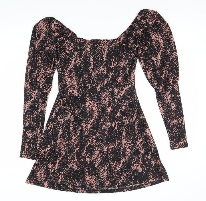 Topshop Women's Multicoloured Size 8 Animal Print Puff Sleeve Dress
