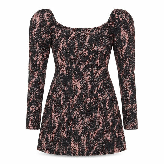 Front view of Topshop Women's Multicoloured, size 8, Animal Print Puff Sleeve Dress