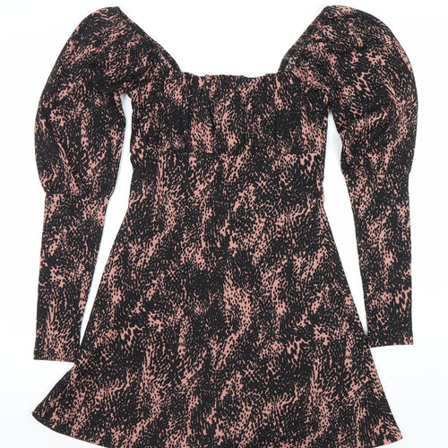 Topshop Women's Multicoloured Size 8 Animal Print Puff Sleeve Dress