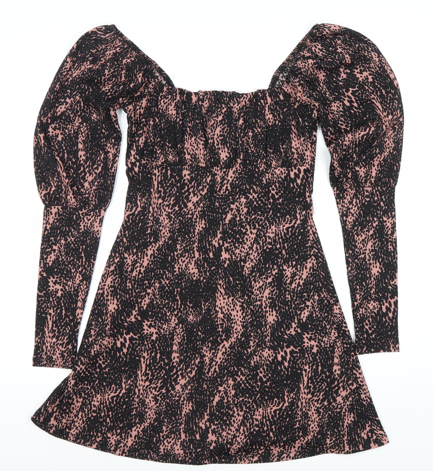 Topshop Women's Multicoloured Size 8 Animal Print Puff Sleeve Dress