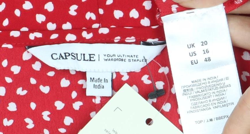 C&A Women's Red Plus Blouse, Size 20, Scoop Neck, Floral