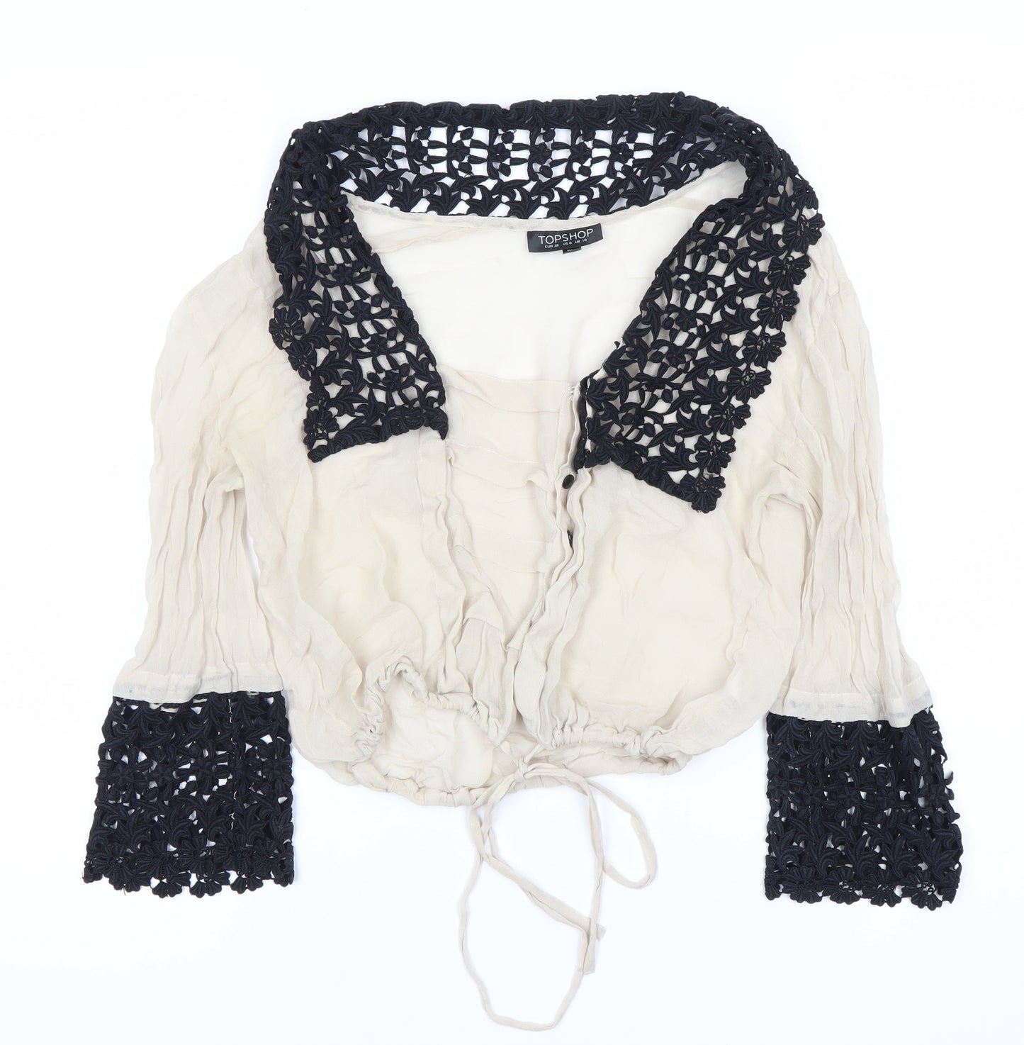 Topshop Women's White Crochet Cropped Blouse Size 10