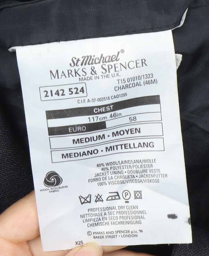 Marks and Spencer Men's Grey Wool Blazer 46R Jacket