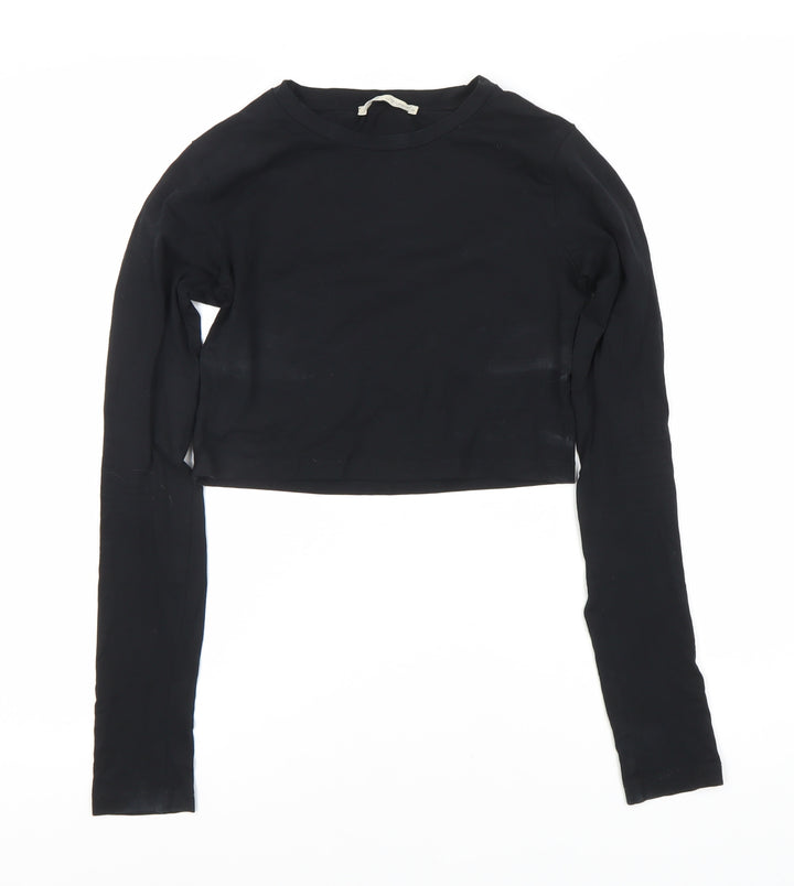 Urban Outfitters Women's Black Cropped Long Sleeve Top