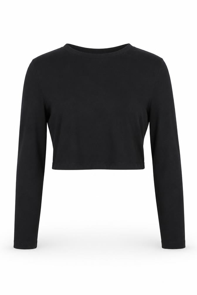 Urban Outfitters Women's Black Cropped Long Sleeve Top