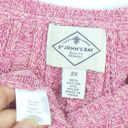 St John's Bay Women's Pink 2XL V-Neck Pullover Jumper