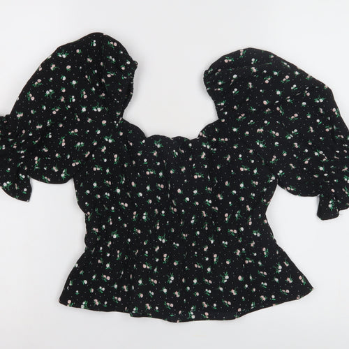 H&M Women's Black Floral Off-Shoulder Puff Sleeve Blouse XS