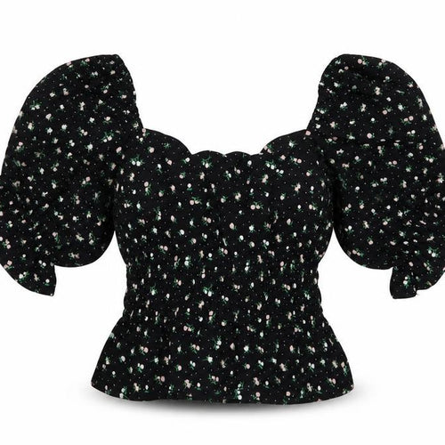 H&M Women's Black Floral Off-Shoulder Puff Sleeve Blouse XS
