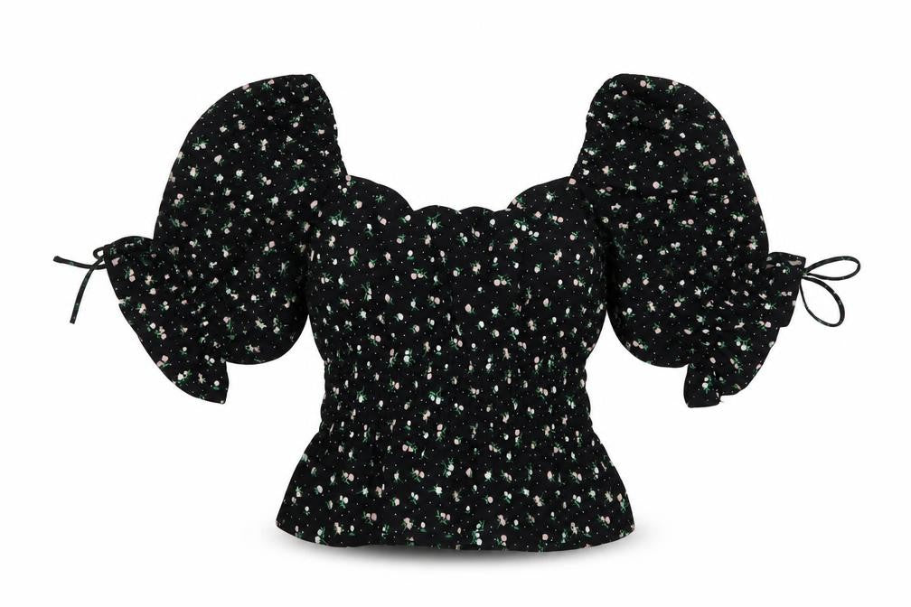 H&M Women's Black Floral Off-Shoulder Puff Sleeve Blouse XS