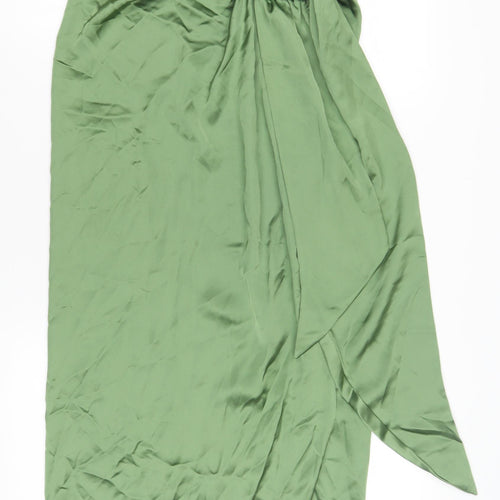 Zara Women's Green XS Satin Wrap Midi Skirt