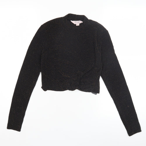 Miss Selfridge Women's Black Cropped Metallic Top Size 10